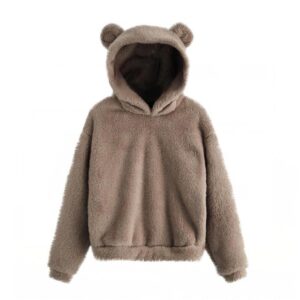 Women’s Plush Hoodie with Rabbit Ear Hood – Winter Style