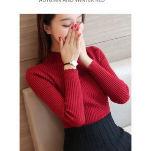 Women’s Mock Neck Ruffle Sweater – Long Sleeve Knit