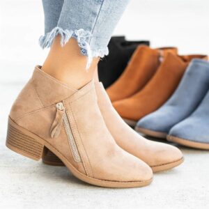 Women’s Suede Chelsea Ankle Boots – Platform Heel with Side Zipper