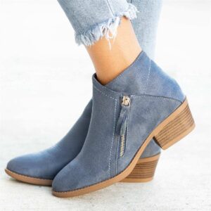 Women’s Suede Chelsea Ankle Boots – Platform Heel with Side Zipper