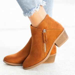 Women’s Suede Chelsea Ankle Boots – Platform Heel with Side Zipper