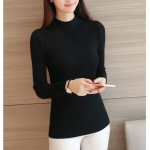 Women’s Mock Neck Ruffle Sweater – Long Sleeve Knit