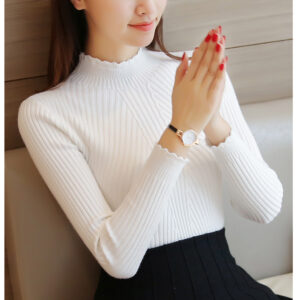 Women’s Mock Neck Ruffle Sweater – Long Sleeve Knit