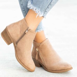 Women’s Suede Chelsea Ankle Boots – Platform Heel with Side Zipper