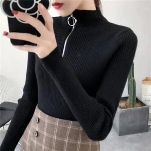 Women’s Half Zip Knit Sweater – High Neck Pullover
