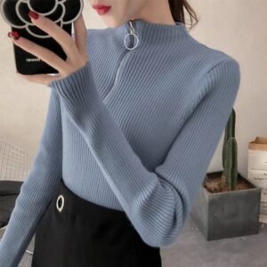 Women’s Half Zip Knit Sweater – High Neck Pullover