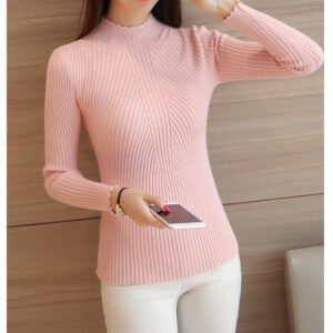 Women’s Mock Neck Ruffle Sweater – Long Sleeve Knit