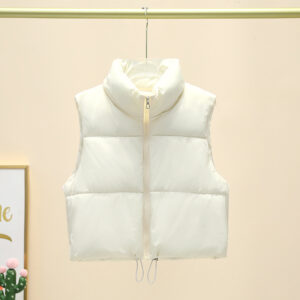 Women’s winter sleeveless down vest featuring a warm quilted design and stand collar.