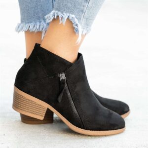 Women’s Suede Chelsea Ankle Boots – Platform Heel with Side Zipper