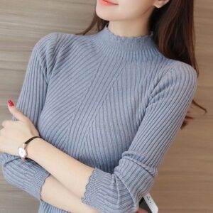 Women’s Mock Neck Ruffle Sweater – Long Sleeve Knit