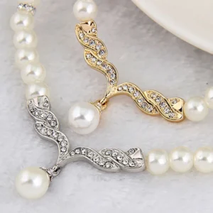 Gold Necklace and Earrings Set – Bridal Pearl Jewelry for Women