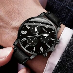 2PCS Men’s Quartz Watch & Bracelet Set – Fashion Digital Scale Dial